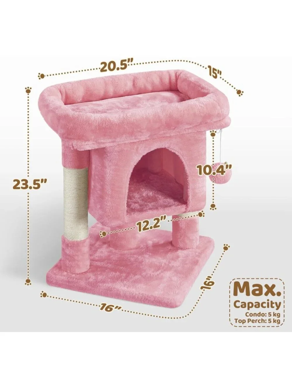 New 23.5in Cat Tree Tower, Pink Condo with Sisal Scratching Posts for Cats
